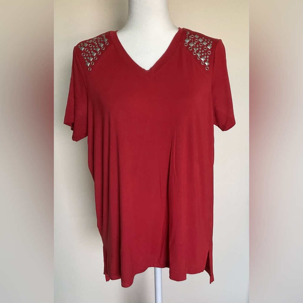 Vibrant Red Short Sleeve Embellished Tee